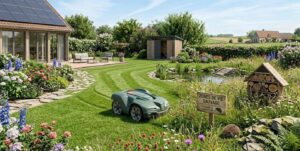 Robot tondeuse fonction wildlife-friendly en pleine action